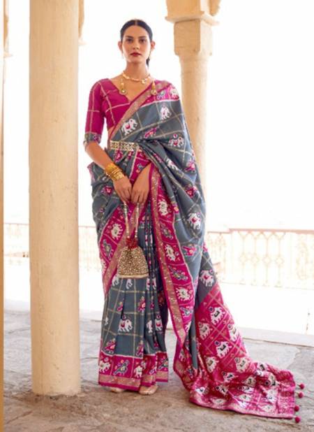 Gray And Pink Colour REWAA RIYASAT Festive Wear Smuth Patola Designer Saree Collection R-350H